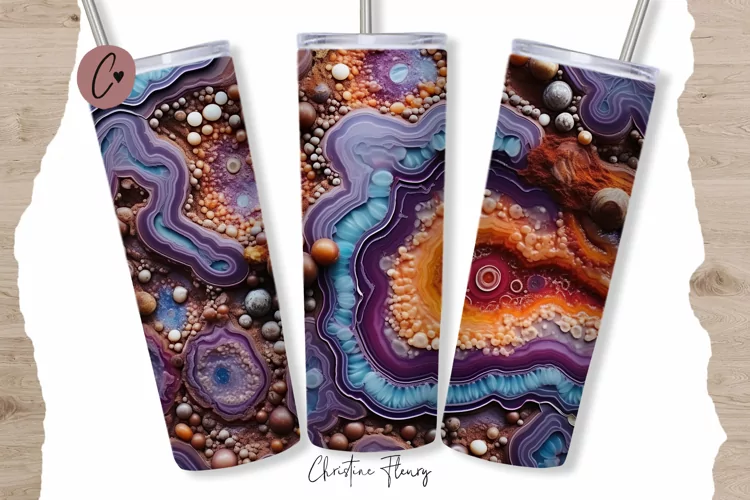 3D Embroidered Agate Tumbler Wrap PNG