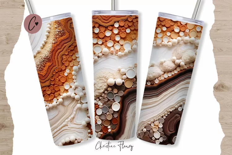 3D Embroidered Neutral Agate Tumbler Wrap PNG