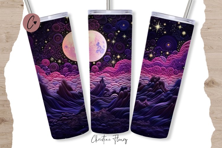 3D Embroidered Celestial Tumbler Wrap PNG