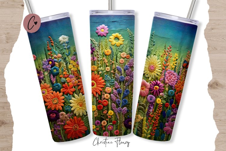 3D Embroidered Wildflowers Tumbler Wrap PNG