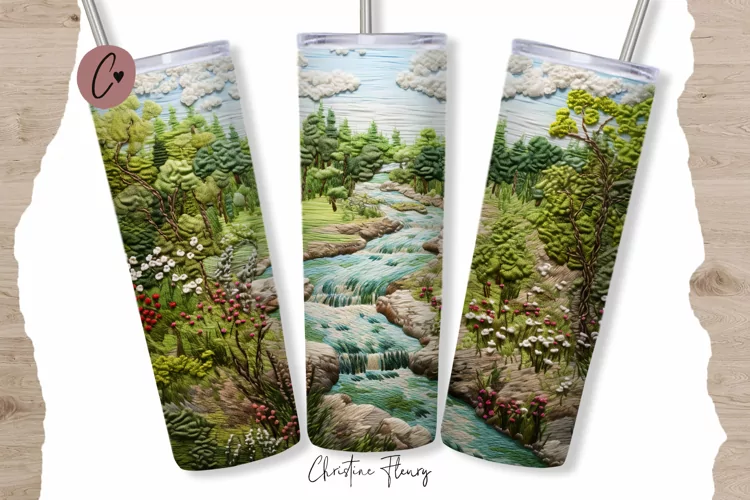 3D Embroidered River Tumbler Wrap PNG