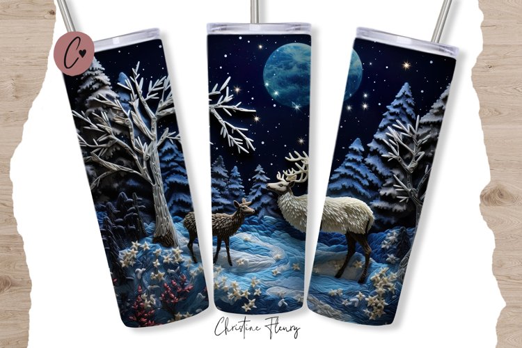 3D Embroidered Winter Night Tumbler Wrap PNG example image 1