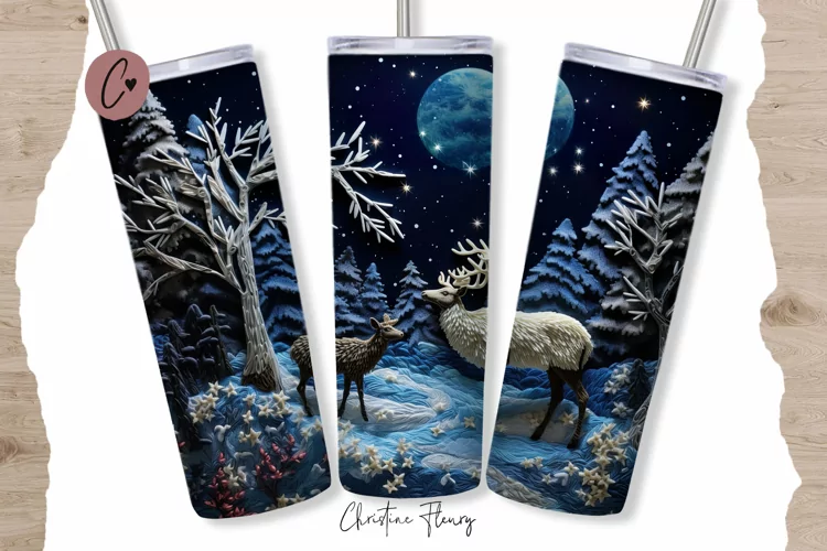 3D Embroidered Winter Night Tumbler Wrap PNG