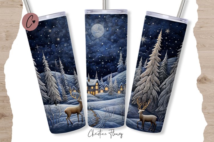 3D Embroidered Winter Night Tumbler Wrap PNG