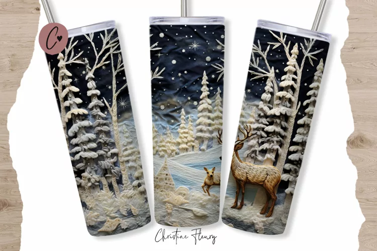 3D Embroidered Winter Night Tumbler Wrap PNG