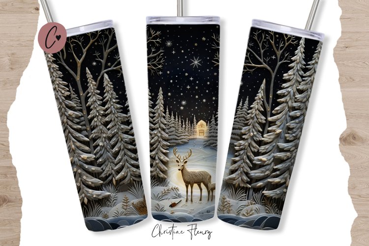 3D Embroidered Winter Night Tumbler Wrap PNG