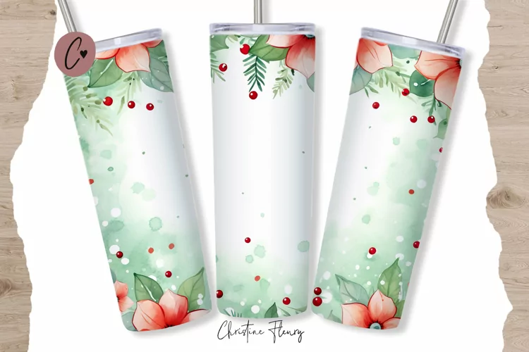 Cute Watercolor Christmas Frame Tumbler Wrap PNG