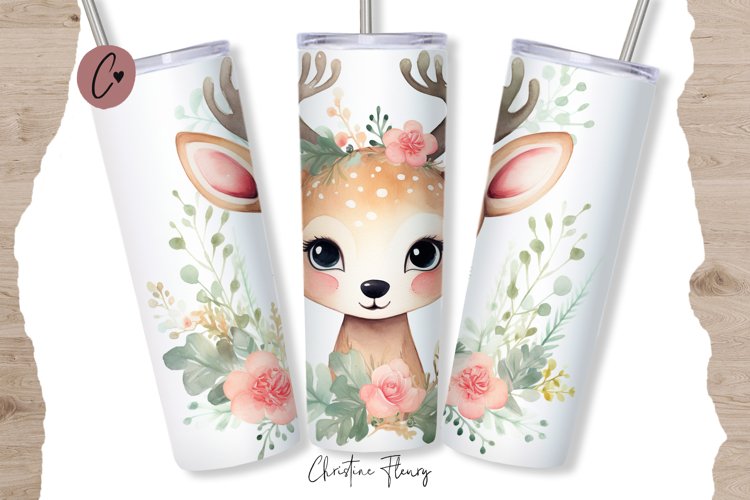 Cute Watercolor Christmas Reindeer Tumbler Wrap PNG