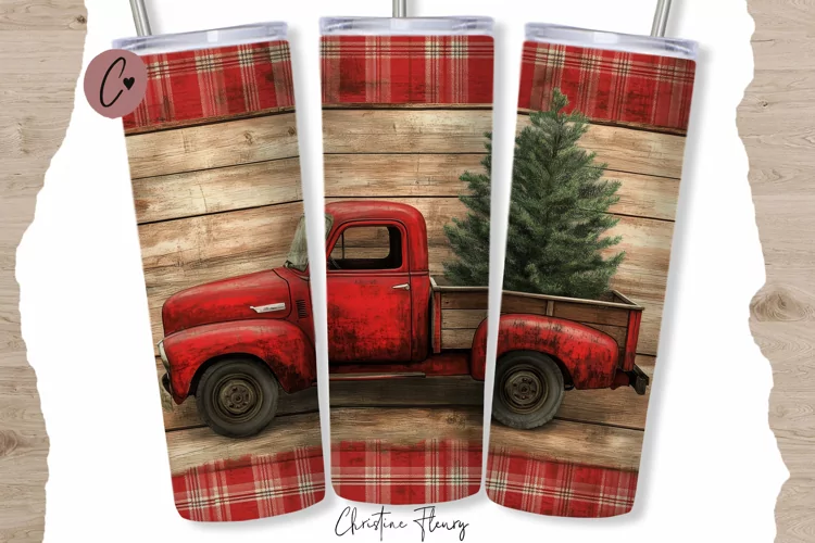Rustic Truck Christmas Tumbler Wrap PNG | Christmas PNG