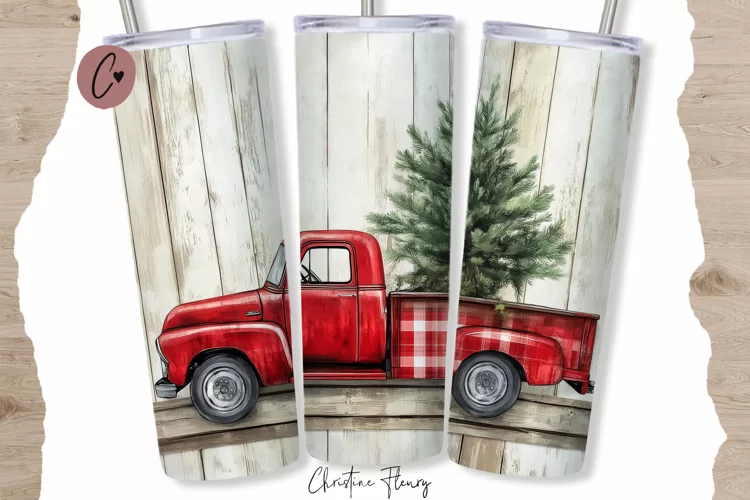 Rustic Truck Christmas Tumbler Wrap PNG | Christmas PNG