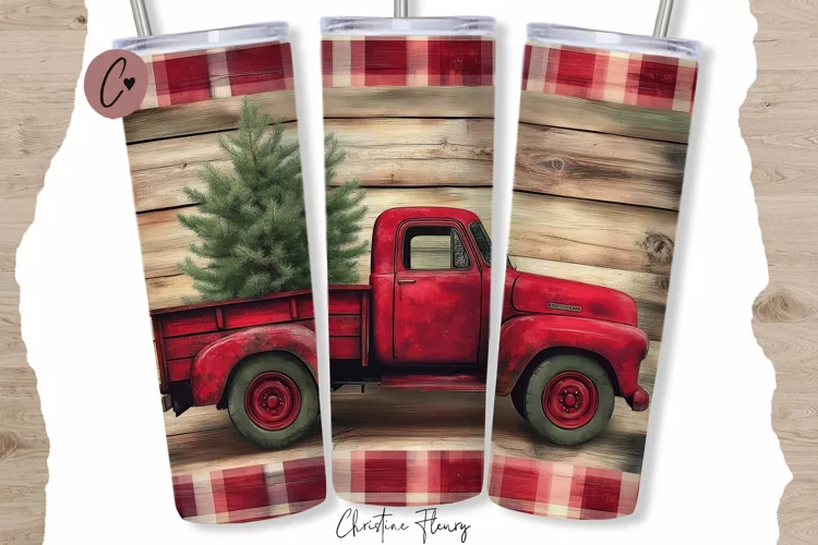 Rustic Truck Christmas Tumbler Wrap PNG | Christmas PNG