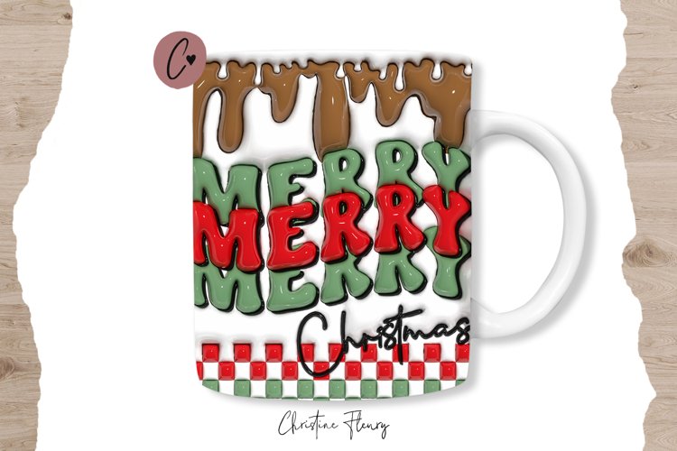 3D Inflated Merry Christmas Mug Wrap | Mug Sublimation example image 1