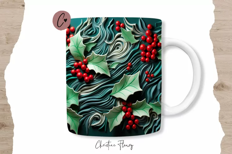 3D Mistletoe Mug Wrap | Mug Sublimation