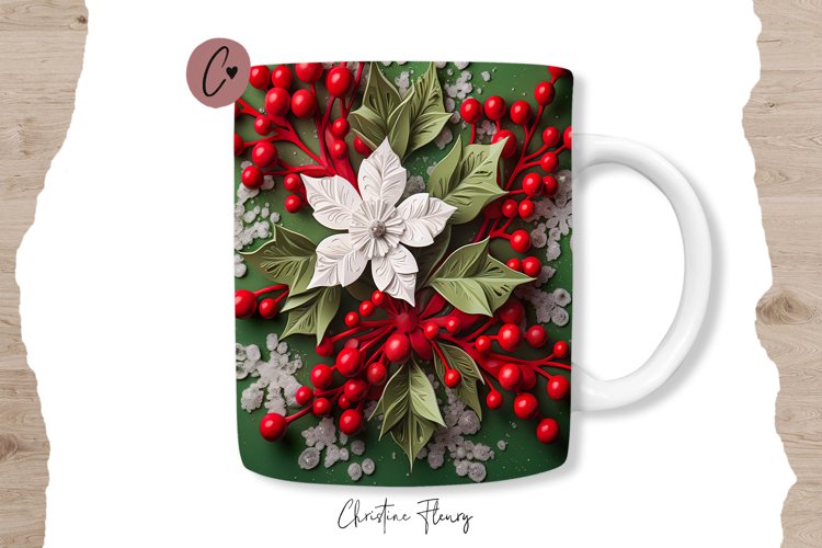 3D Mistletoe Mug Wrap | Mug Sublimation example image 1