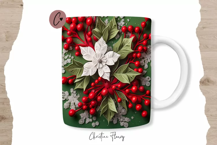 3D Mistletoe Mug Wrap | Mug Sublimation