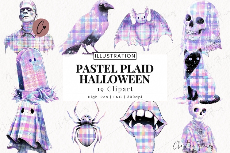 Pastel Plaid Halloween Clipart Bundle