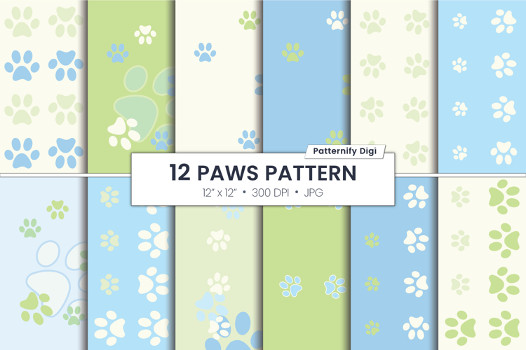 Pastel Green & Blue Paws Seamless Backgrounds