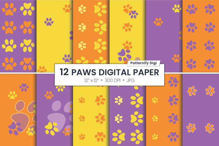 Orange Dogs Foot Seamless Pattern | Purple Digital Paper