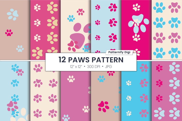 Pink And Blue Paws Seamless Pattern | Dog Foot Background
