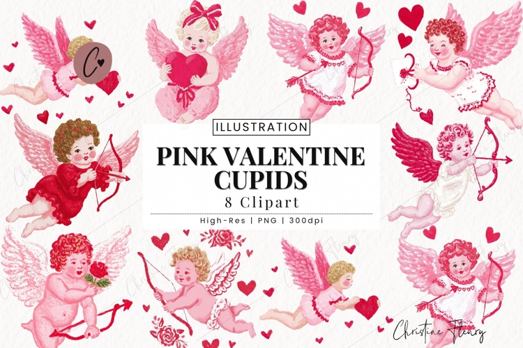 Pink Valentine Cupid Clipart Bundle