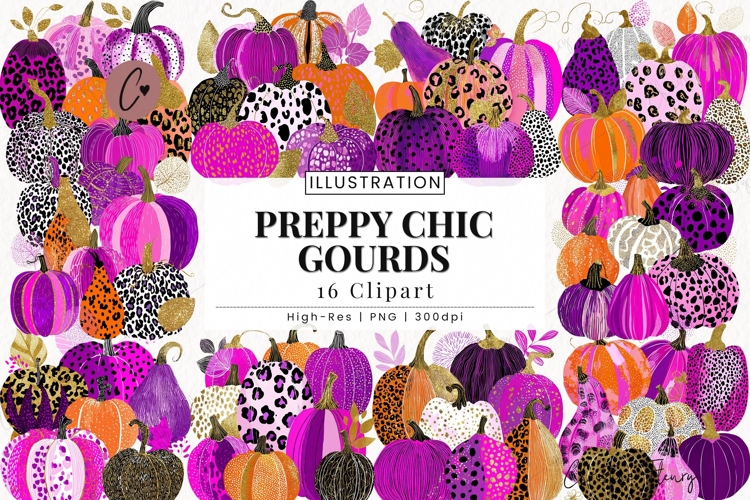 Preppy Chic Gourds Clipart Bundle