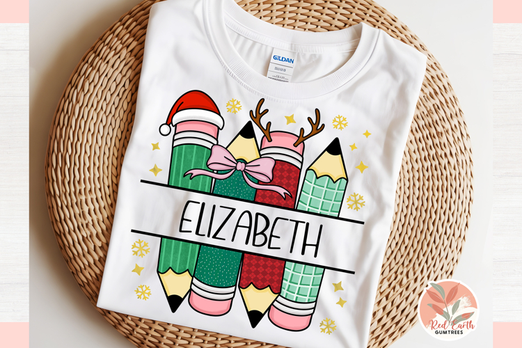 Preppy Christmas pencil teacher split monogram frame png