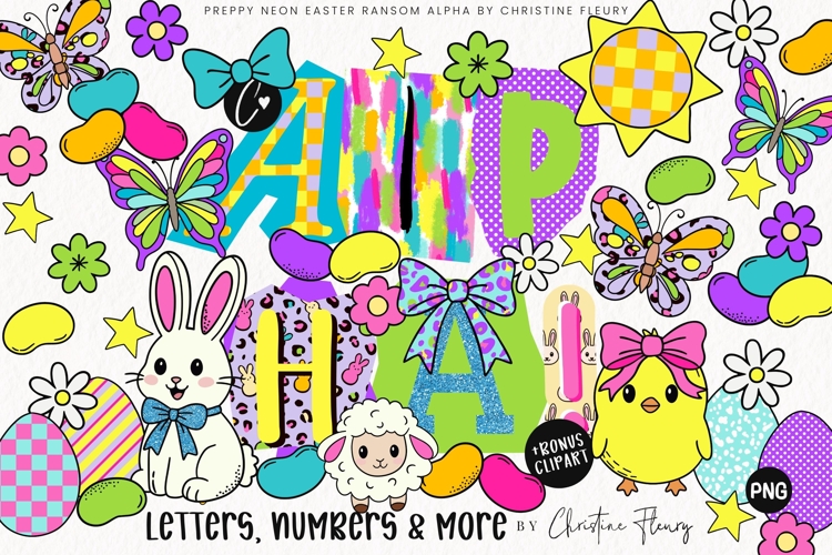 Neon Easter Ransom Alpha PNG Bundle BONUS Clipart