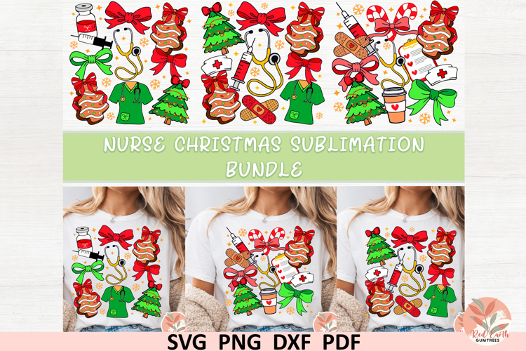 Christmas Preppy Coquette Nurse Png bundle, Health care png