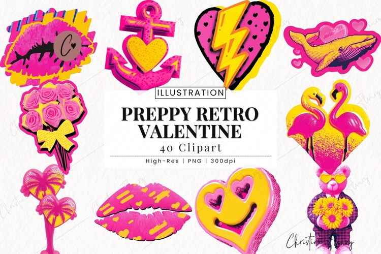Preppy Retro Valentine Clipart Bundle