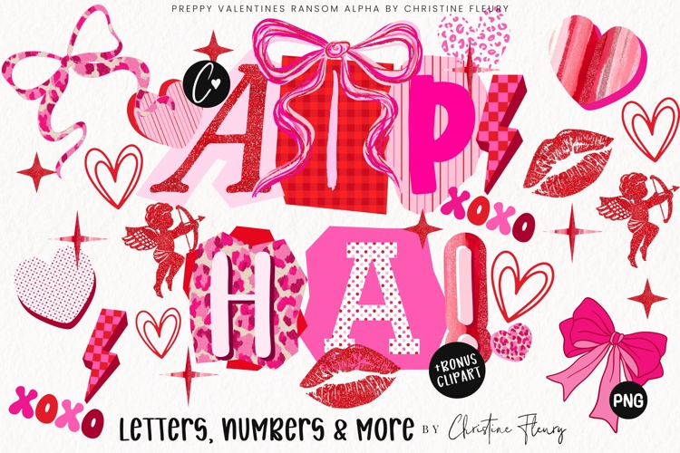 Preppy Valentines Ransom Alpha PNG Bundle & BONUS Clipart