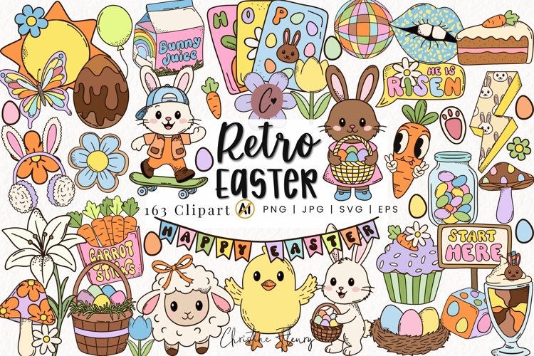 163 Retro Easter Clipart Bundle - PNG | SVG | JPG | EPS
