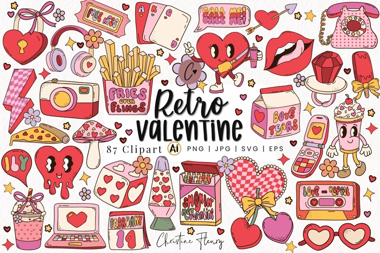 87 Retro Valentine Clipart Bundle - PNG | SVG | EPS