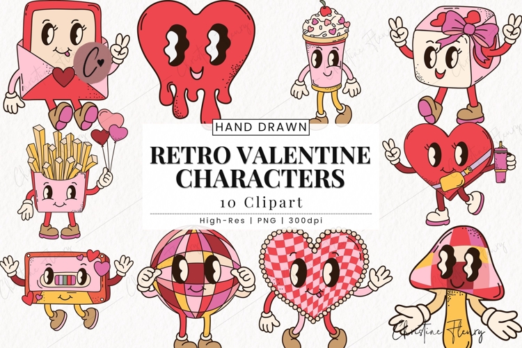 Retro Valentine Character Clipart Bundle