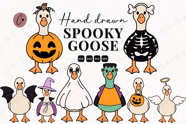 Hand Drawn Spooky Goose Clipart Bundle | Halloween PNG SVG
