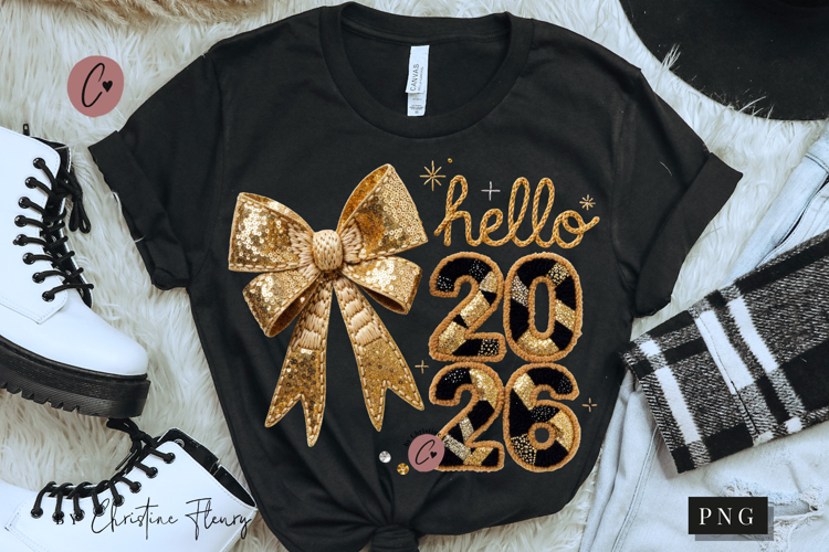 Gold Coquette Hello 2026 PNG