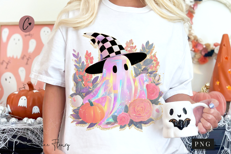Iridescent Retro Ghost PNG