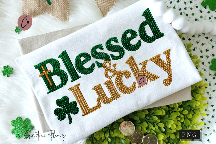 Rhinestone Blessed & Lucky PNG | St Patricks Day Png