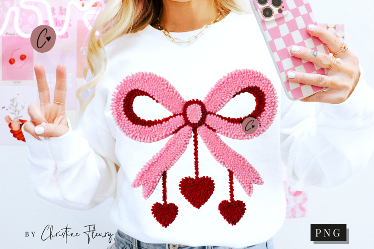 Latch Hook Yarn Valentine Coquette Bow PNG