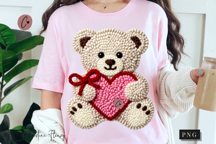 Latch Hook Yarn Valentine Bear PNG