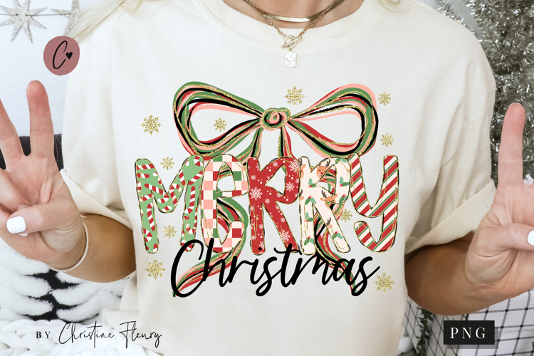 Preppy Coquette Merry Christmas PNG