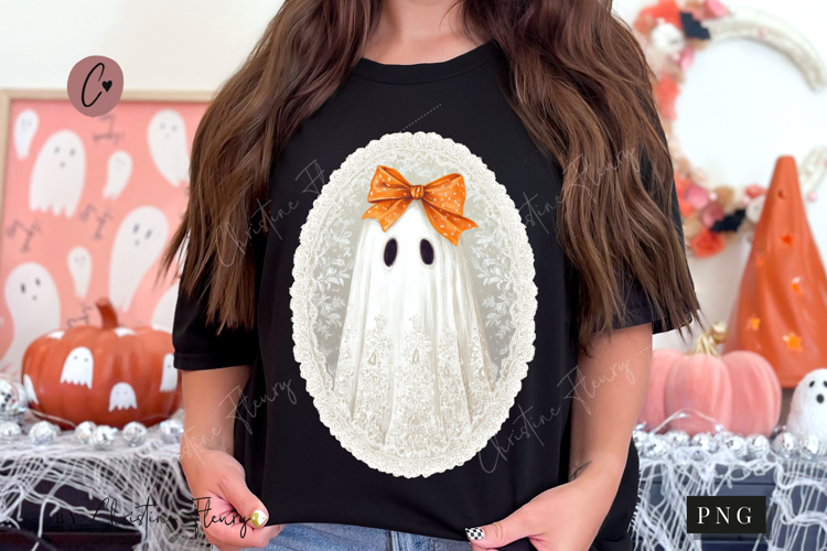 Vintage Lace Ghost Bow PNG