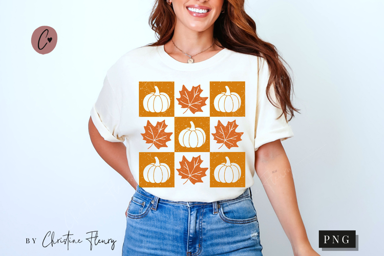Retro Fall Checkered Pumpkin PNG