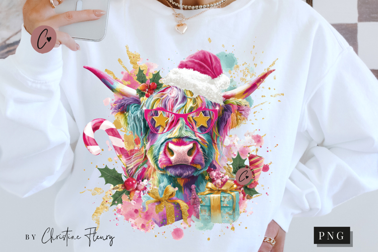 Preppy Christmas Highland Cow PNG