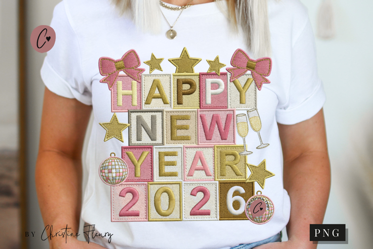 Happy New Year 2026 PNG Faux Patchwork