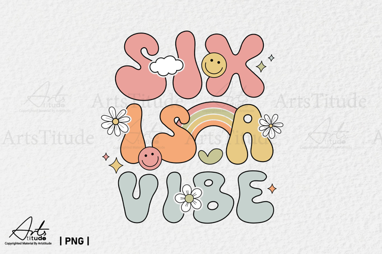 Groovy 6th Birthday PNG - Six is a Vibe Retro Sublimation