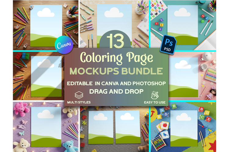 Coloring Page Mockup Bundle for Canva and Photoshop