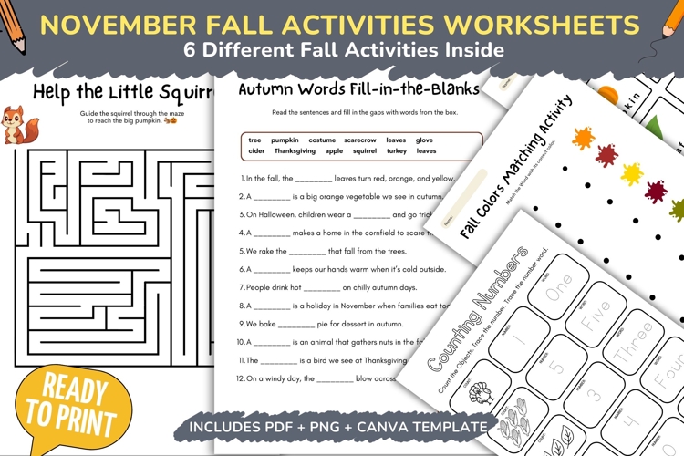 November Fall Activities Worksheets, November Morning Work