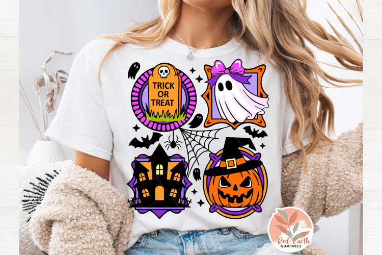Trendy Retro neon Halloween spooky ghost collage svg png dxf
