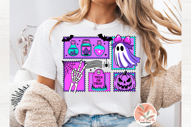 Trendy Retro neon Halloween spooky ghost collage svg png dxf