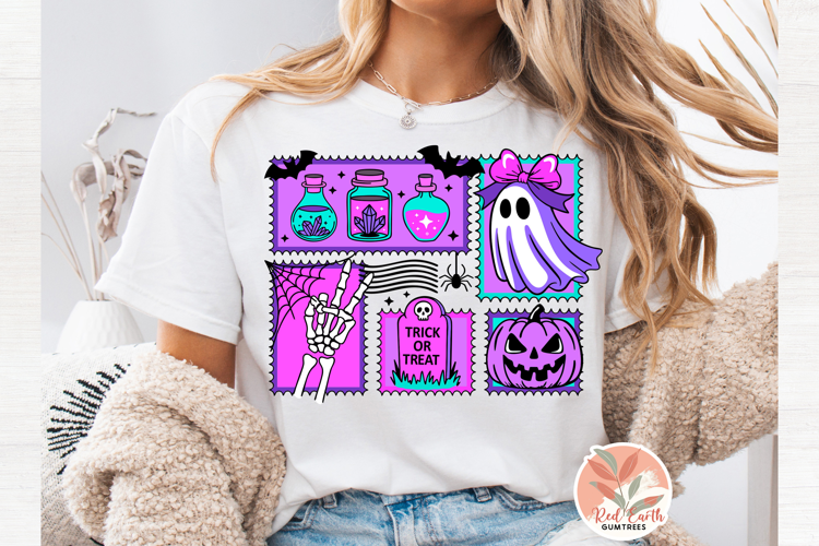 Trendy Retro neon Halloween spooky ghost collage svg png dxf